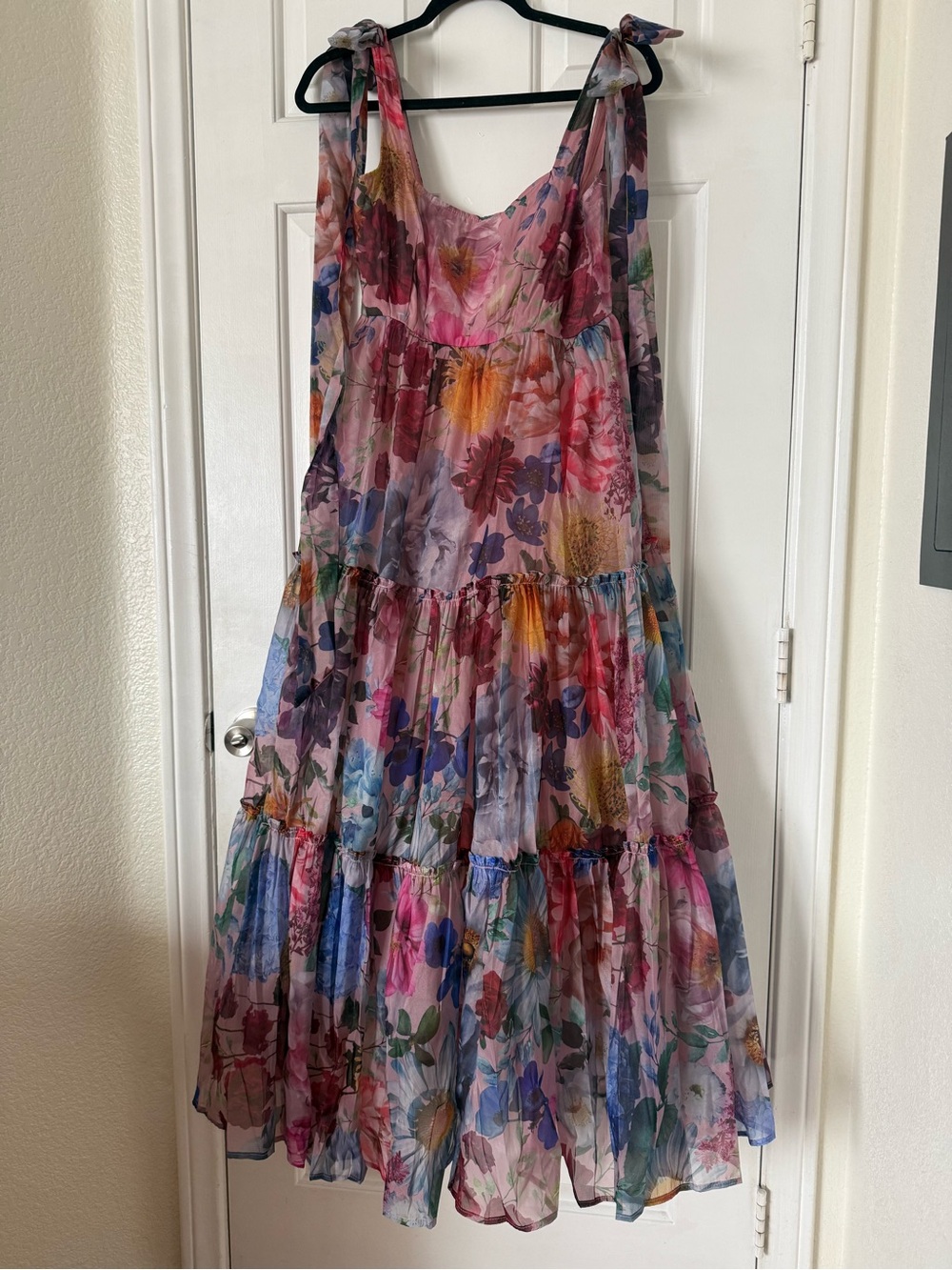 Audrey Parks & Francesca’s - Floral Tie-Shoulder Tiered Maxi Dress in Pink
